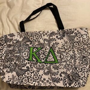 Kappa Delta Black and White Patterned Tote Bag with Green Accents